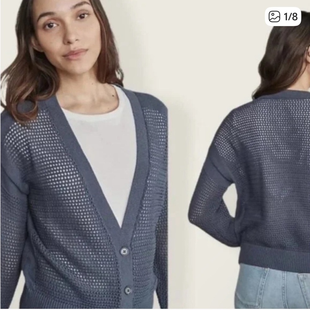 Elizabeth and James Navy Cardigan Sweater Size L